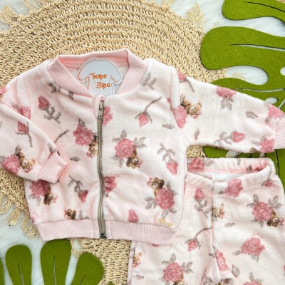  Conj. Jaqueta e Calça de Pelinho com Ursinhos - Rosa